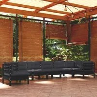 Set Divani da Giardino 8 pz con Cuscini Neri Massello di Pino 3096735