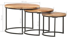 Tavolini Impilabili 3 pz in Legno Massello di Acacia
