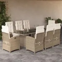 Set da Pranzo da Giardino 9 pz con Cuscini Beige in Polyrattancod mxl 112016