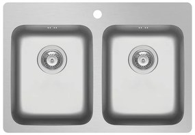 Lavello integrato 2 vasche in inox argento DELINIA Zeria L 52 x L 75 cm