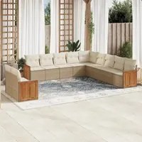 Set Divani da Giardino 11 pz con Cuscini Beige in Polyrattan 3227808