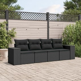 Set divani da giardino 4 pz con cuscini nero in polyrattan