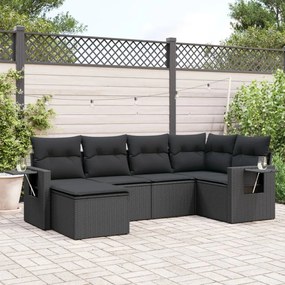 Set Divano da Giardino 6 pz con Cuscini Nero in Polyrattan