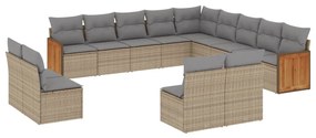 Set Divano da Giardino 13 pz con Cuscini Beige in Polyrattan