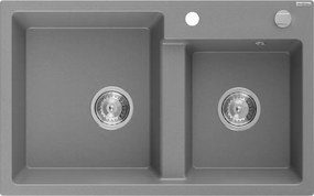 Mexen Tomas lavello in granito a 2 vasche 800 x 500 mm, grigio, sifone cromato - 6516802000-71