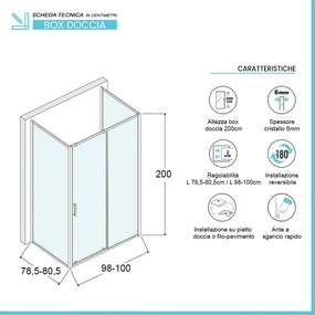 Box doccia 80x100x80 cm con porta scorrevole trasparente H 200 cm Ted