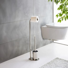 Porta carta igienica color argento lucido in acciaio inox con supporto con spazzola Levante – Wenko