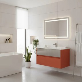 Mobile da bagno sospeso sotto lavabo Niwa 2 cassetti L 89.5 x H 50 x P 45.5 cm paprika e grigio cannettato