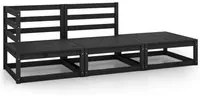 Set Divani da Giardino 3 pz Nero in Legno Massello di Pino 805704