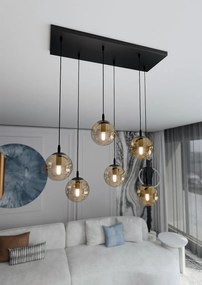 Lampadario a Sospensione in Acciaio e Vetro COSMO 6 Nero 6xE14