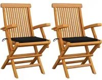 Sedie da Giardino con Cuscini Neri 2pz Legno Massello di Teak 3062494