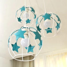 Lampadario a sospensione per bambini STARS 3xE27/15W/230V turchese/bianco