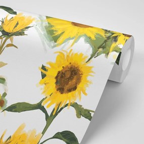 Carta da parati – Girasoli su sfondo bianco