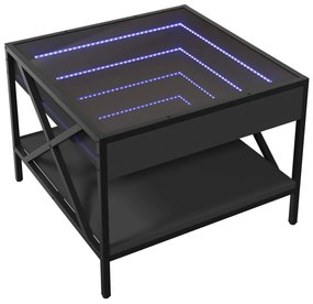 Tavolino da salotto con led infinity nero 50x50x38 cm