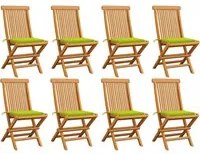 Sedie da Giardino e Cuscini Verde Brillante 8 pz Massello Teak 3072928