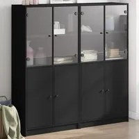 Libreria con Ante Nera 136x37x142 cm in Legno Multistrato 3206525