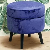 Pouf Contenitore Sgabello Cassapanca Poggiapiedi in Tessuto Velluto Blu 37x40