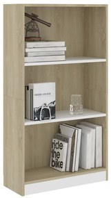 Libreria a 3 Ripiani Bianco e Sonoma 60x24x109cm in Multistrato