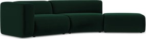 Chaise longue verde scuro (con penisola a destra) con rivestimento in velluto Ekahi – Makamii