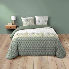 Set copripiumino e federa bianco/verde in cotone per letto matrimoniale ed esteso 240x220 cm Poetine – douceur d'intérieur
