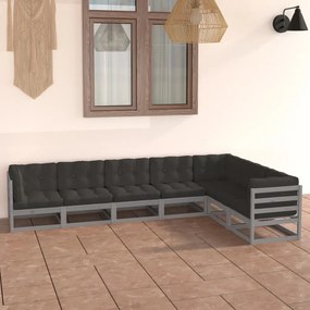 Set divani da giardino 7 pz grigio cuscini massello di pino