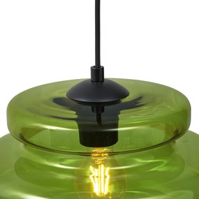 Lampada a sospensione retrò nera con vetro verde a 3 luci - Denise