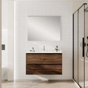 Mobile bagno con lavabo STEP L100 x H60 x P46 cm walnut in mdf 2 cassetti per vasca centrale
