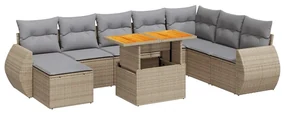 Set divano da giardino 9 pz con cuscini beige in polyrattan