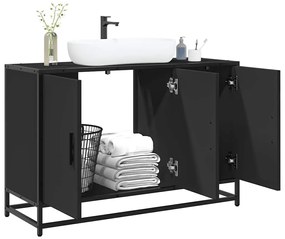 Mobile Lavabo Bagno Nero 90x33x60 Cm İn Legno Multistrato /