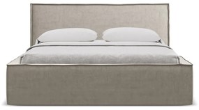 Letto matrimoniale imbottito tortora con contenitore con griglia 140x200 cm Anani - Makamii