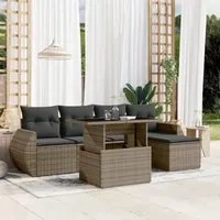 Set Divano da Giardino 6 pz con Cuscini Grigio in Polyrattan 3268500