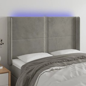 Testiera A Led Grigio Chiaro 147x16x118/128 Cm İn Velluto /