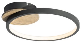 Plafoniera moderna nera con legno incl. LED dimmerabile a 3 livelli - Alec
