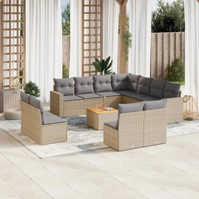 Set Divano da Giardino 12 pz con Cuscini Beige Misto Polyrattan