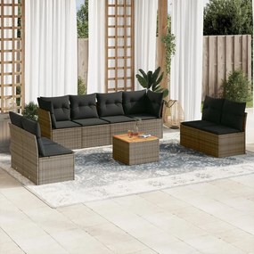 Set Divano da Giardino 9 pz con Cuscini Grigio in Polyrattan