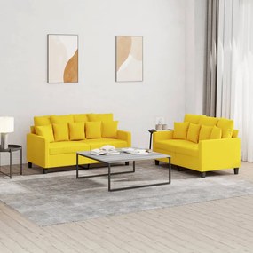 Set Di Divani 2 Pz Con Cuscini Giallo Chiaro İn Tessuto /