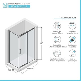 Box doccia angolare 80x130 cm scorrevole con vetro stampato   Tay