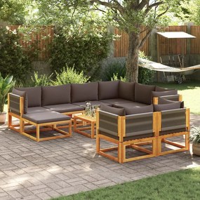 Set divani da giardino 10pz con cuscini legno massello acacia