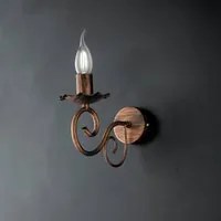 Applique Provenzale Candelabro 1 Luce Ferro Battuto Nero e Rame Serie Alma