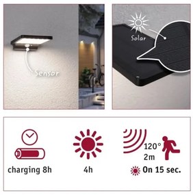 Paulmann 95393-LED/4W IP44 Luce solare dimmerabile con sensore SOLVEIG 3,7V
