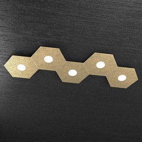 Plafoniera Moderna Hexagon Metallo Foglia Oro 5 Luci Led 12X5W