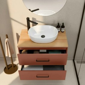 Mobile bagno sospeso 80cm terracotta con due cassetti e specchio Brik