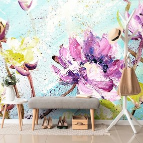 Carta da parati – Fiori viola e gialli dipinti