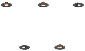 Set di 5 faretti da terra moderni neri con LED IP67 - Linsey