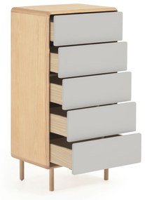 Kave Home - Cassettiera Anielle 5 cassetti in legno massello e impiallacciato frassino 60 x 117 cm