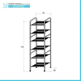 Scaffale portaoggetti a 6 ripiani H 170 cm design moderno in acciaio cromo