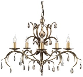 Lampadario Classico Lily Metallo Patina Di Bronzo Vetro 5 Luci E14