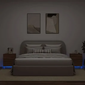 Comodini con luci led 2pz rovere marrone in legno multistrato