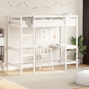 Letto soppalco con scrivania bianco 90x190 cm massello pino
