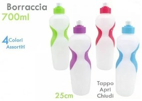 Trade Shop - Bottiglia Borraccia In Plastica Colorata 700ml Sport Scuola Tappo Apri Chiudi